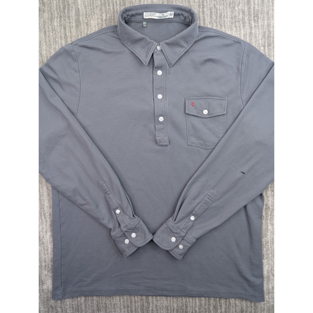 Criquet Collared Henley Polo Shirt Mens XL Gray Pima Cotton Long Sleeve READ